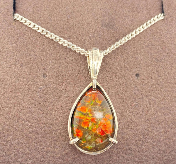 Ammolite Pear Pendant in Sterling Silver PN E10442