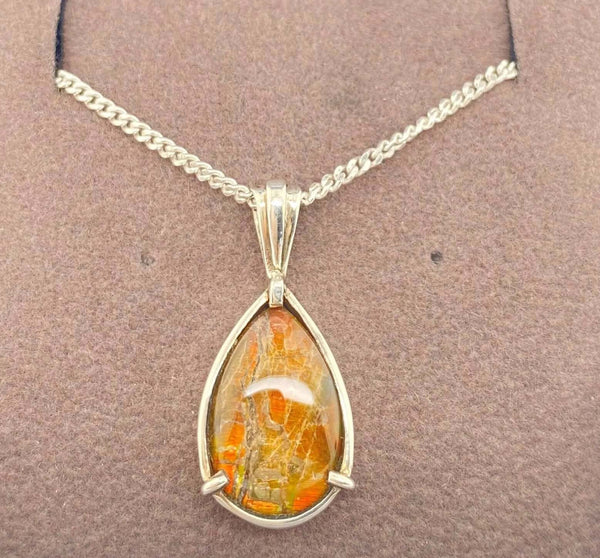 Ammolite Pear Pendant in Sterling Silver PN E10462