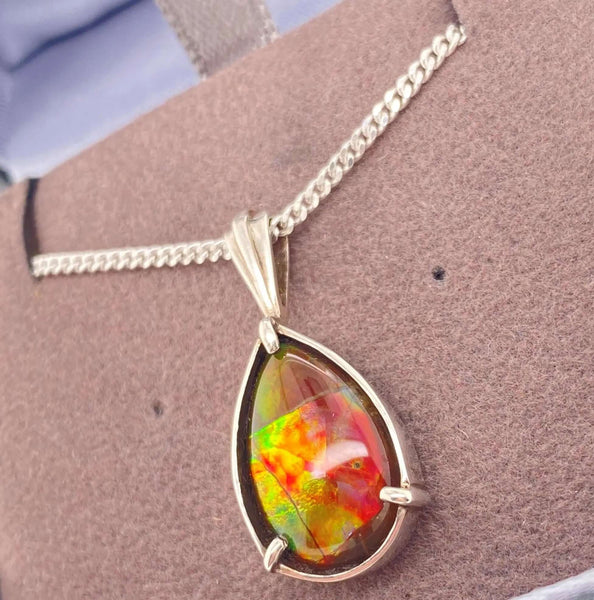 Ammolite Pear Pendant in Sterling Silver Right View PN E20191