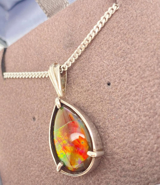 Ammolite Pear Pendant in Sterling Silver Left View PN E20191