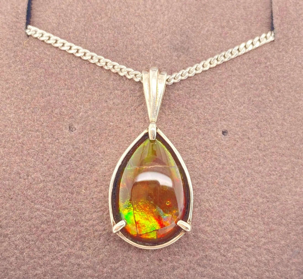 Ammolite Pear Pendant in Sterling Silver PN E20191