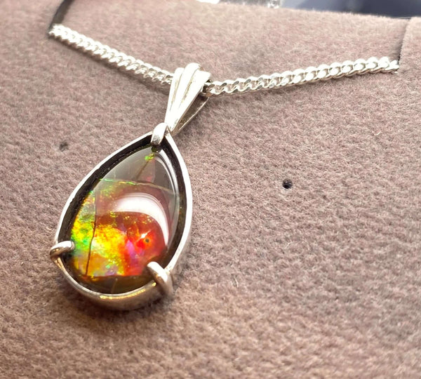Ammolite Pear Pendant in Sterling Silver Lower View PN E20191