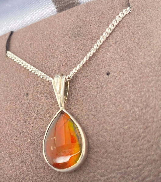 Ammolite Pear Pendant in Sterling Silver Left View PN E20192