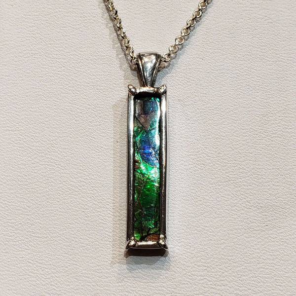 Ammolite Pendant in SLV "Power Pendant" Line 5X25MM Imperial Gemstone. PN. E10333 %product from Empire Ammolite
