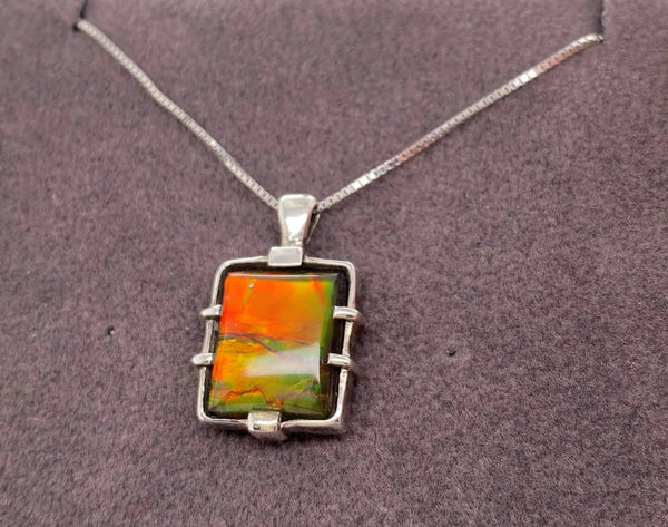 Ammolite Rectangle Silver Pendant PN E20163