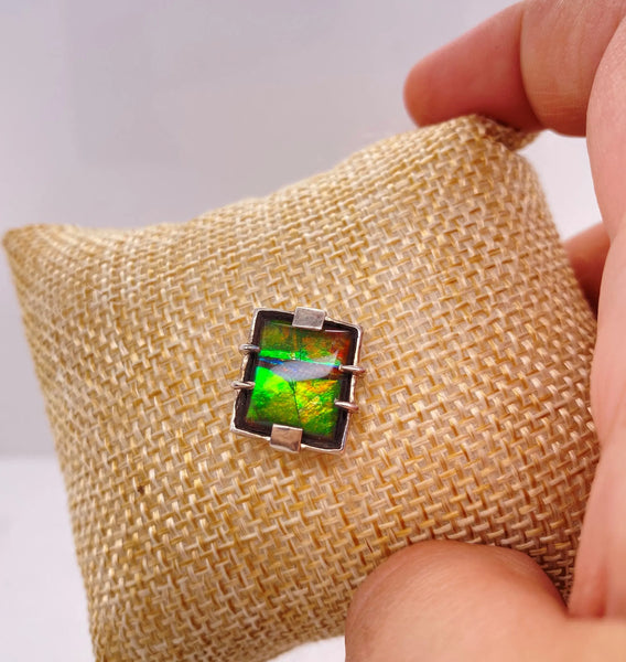 Ammolite Rectangle Silver Pin Right View PN E20452