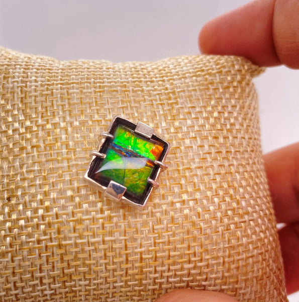 Ammolite Rectangle Silver Pin PN E20452