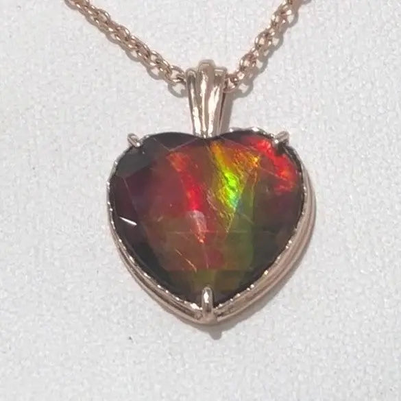 Ammolite Rose Gold Pendant with Heart Shaped Gem PN: E21201 %product from Empire Ammolite