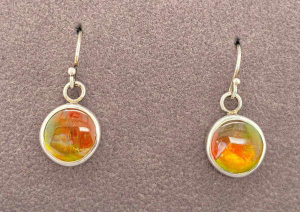 Ammolite Round Dangle Earrings set in Silver PN E10412 %product from Empire Ammolite