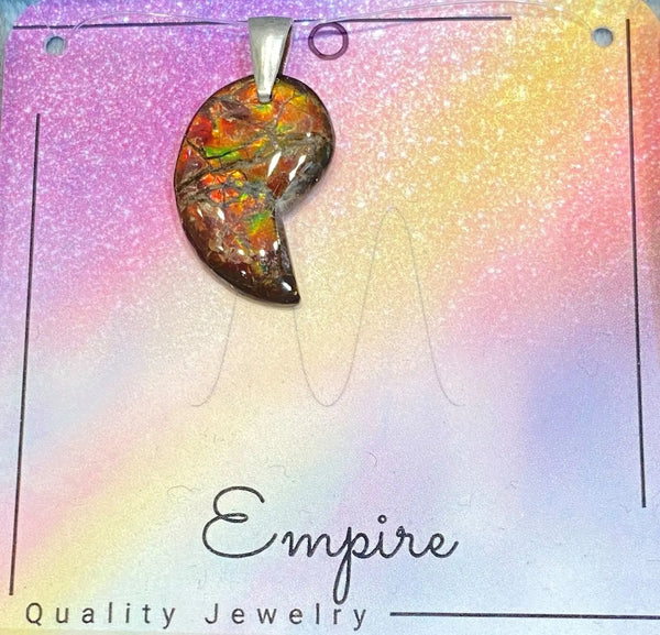 Ammolite Shaped Petite Pendant Set in Silver with a Chain. PN:ES150-BB %product from Empire Ammolite