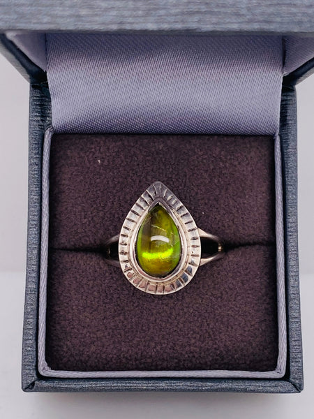 Ammolite Silver Aura Pear Ring PN E00423A