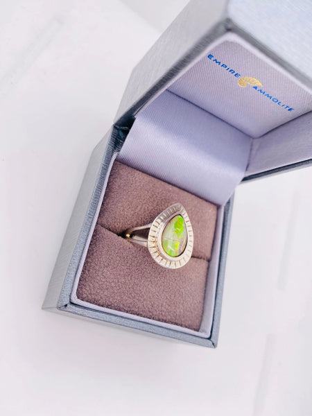 Ammolite Silver Aura Pear Ring Right View PN E00423B