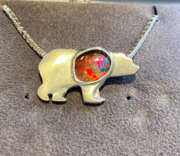 Ammolite Silver Bear Pendant PN E21311