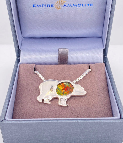 Ammolite Silver Bear Pendant PN E21312