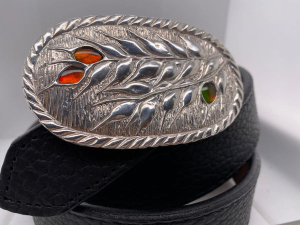 Ammolite Silver Belt Buckle with Three Gemstones PN E21292 %product from Empire Ammolite