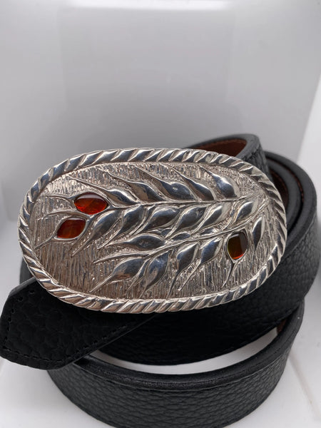 Ammolite Silver Belt Buckle with Three Gemstones PN E21292 %product from Empire Ammolite