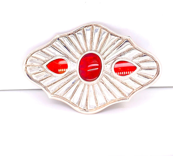 Ammolite Silver Belt Buckle with Three Gemstones PN E21293