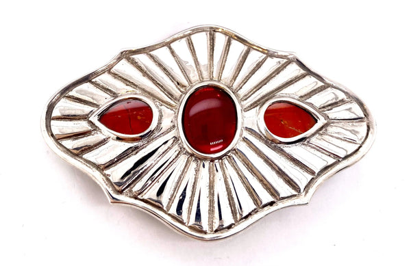 Ammolite Silver Belt Buckle with Three Gemstones Left View PN E21293