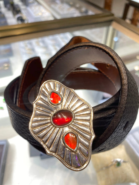 Ammolite Silver Belt Buckle with Belt PN E21293