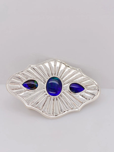 Ammolite Silver Belt Buckle with Three Gemstones Right View PN E21332