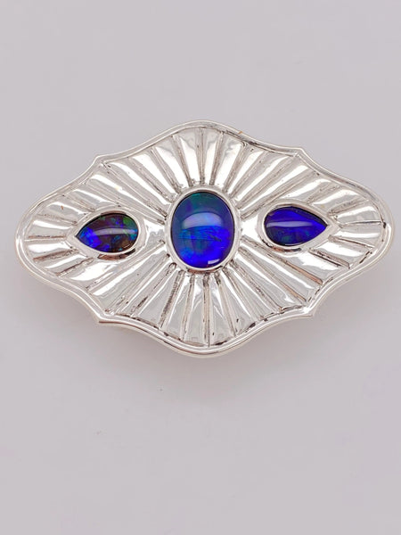 Ammolite Silver Belt Buckle with Three Gemstones PN E21332