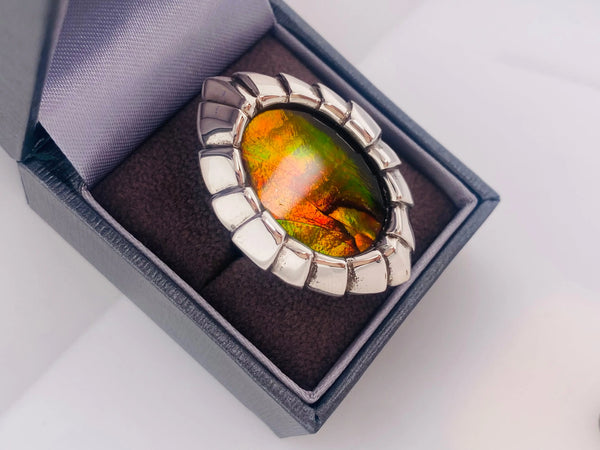Ammolite Silver Oval Big Ring Left Side PN E20334