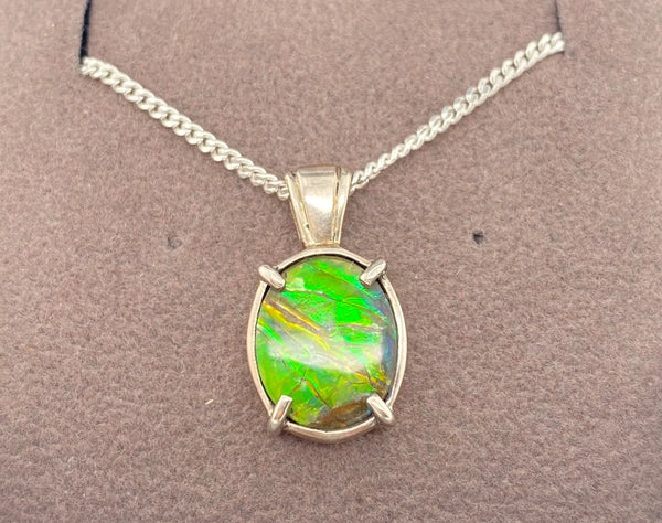 Ammolite Silver Oval Pendant Left View PN E10473