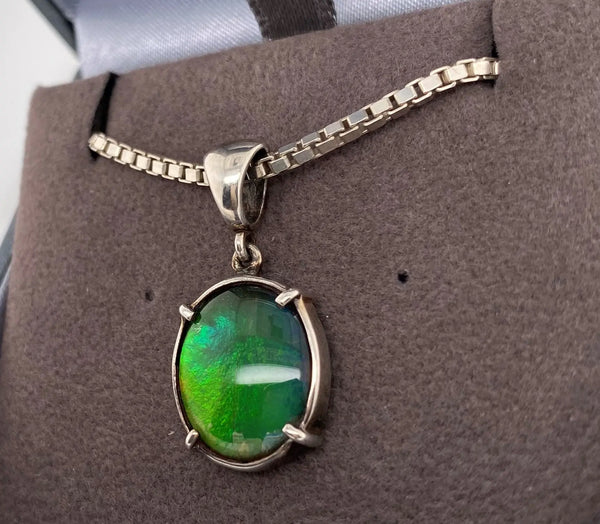 Ammolite Silver Oval Pendant Left View PN E20422