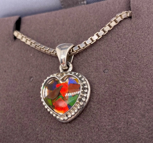 Ammolite Silver Pendant with Heart Shaped Setting Right View PN AZ007