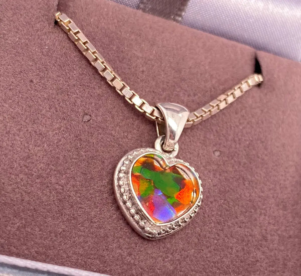 Ammolite Silver Pendant with Heart Shaped Setting PN AZ007