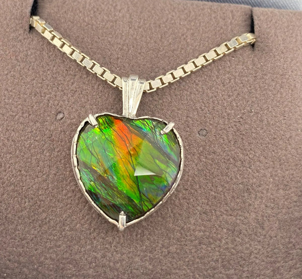Ammolite Silver Pendant with Heart Shaped Setting PN E21423