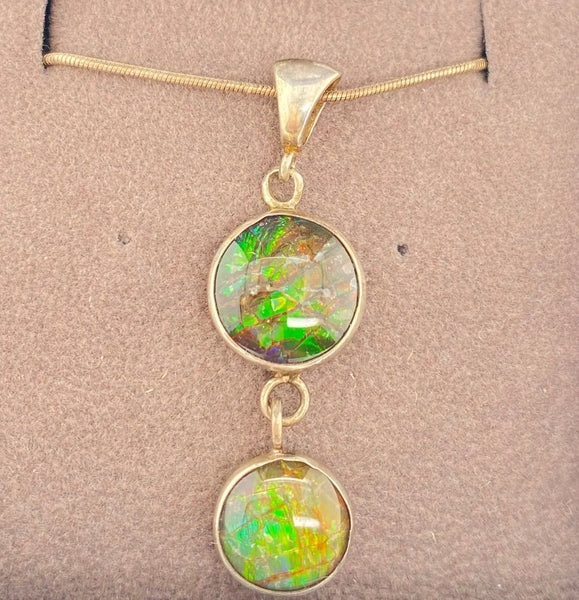 Ammolite Silver Pendant with a Double Dangle Gemstones PN E1361M
