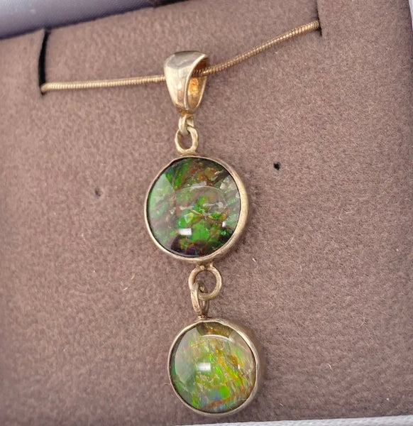 Ammolite Silver Pendant with a Double Dangle Gemstones Right View PN E1361M