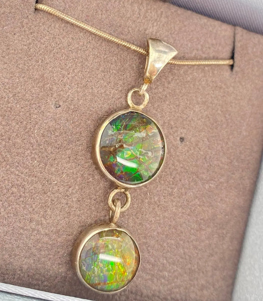 Ammolite Silver Pendant with a Double Dangle Gemstones Left View PN E1361M