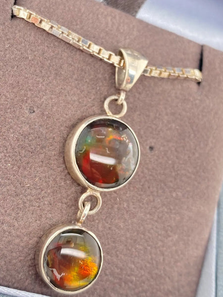 Ammolite Silver Pendant with a Double Dangle Gemstones Left View PN E20683