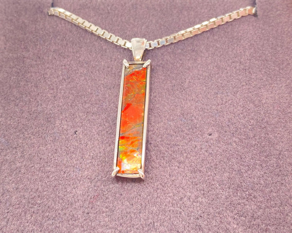 Ammolite Silver Pendant with a Rectangle Gemstone Left View PN E10365