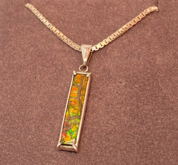 Ammolite Silver Pendant with a Rectangle Gemstone PN E10593