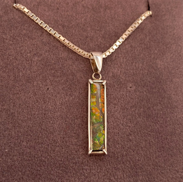 Ammolite Silver Pendant with a Rectangle Gemstone Left View PN E10593