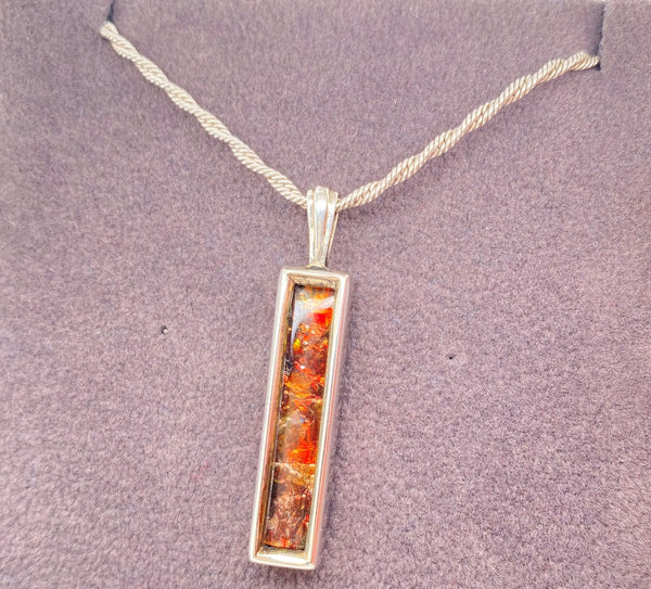 Ammolite Silver Pendant with a Rectangle Gemstone PN E20342