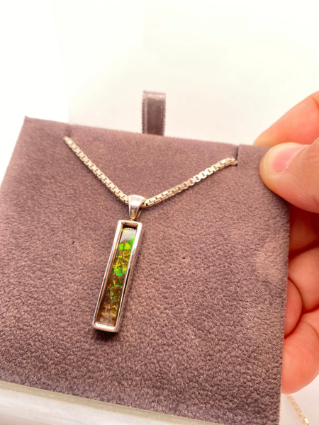Ammolite Silver Pendant with a Rectangle Gemstone Right View PN E20664