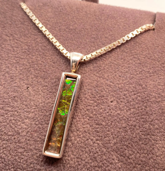 Ammolite Silver Pendant with a Rectangle Gemstone Left View PN E20664