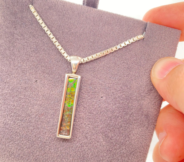 Ammolite Silver Pendant with a Rectangle Gemstone PN E20664