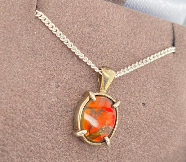 Ammolite Silver Petite Oval Pendant Left View PN E10481