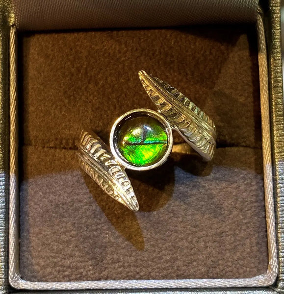 Ammolite Silver Ring with 8mm Round Gemstone PN AZ015