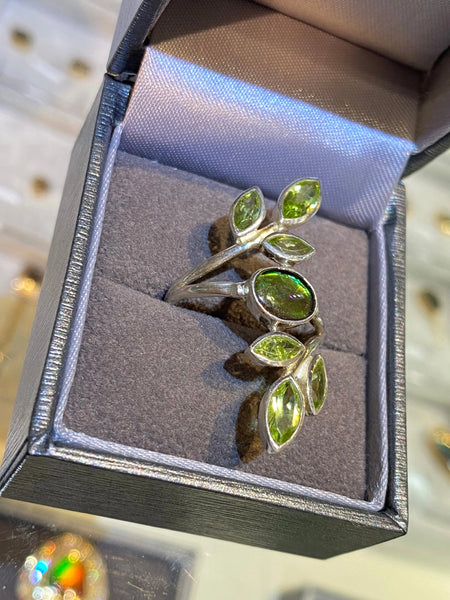 Ammolite Silver Ring with Peridot Right View PN AZ019