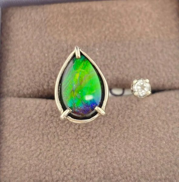 Ammolite Silver Split Ring with a White Topaz Accent PN E20611