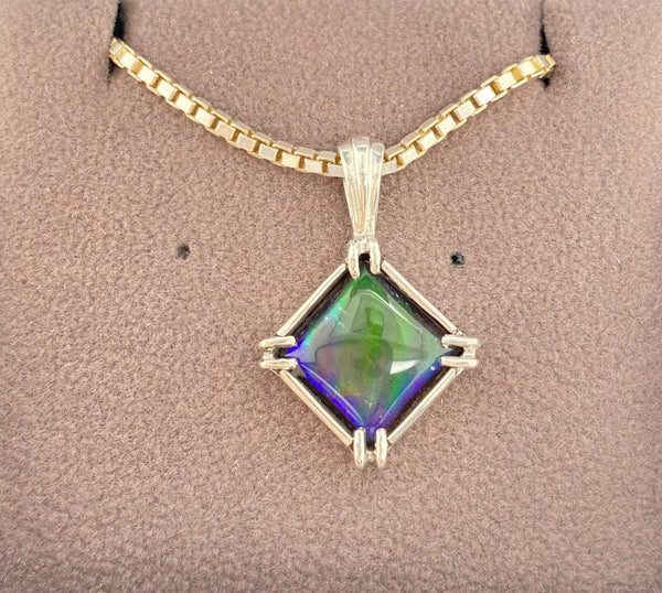 Ammolite Silver Square Pendant with vibrant Blue Gemstone PN E10461