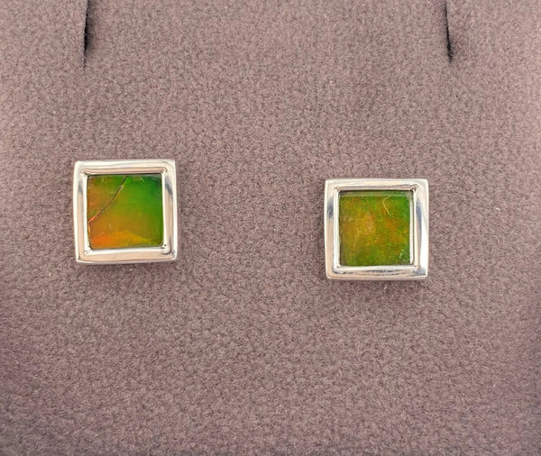 Ammolite Stud Earring Set in Silver with Square Gemstones PN E21464