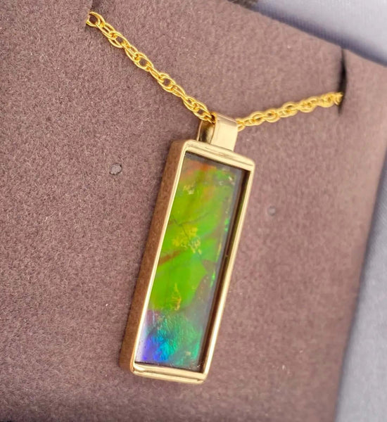Ammolite Large Vertical Pendant in 14K Yellow Gold Right View PN E21362