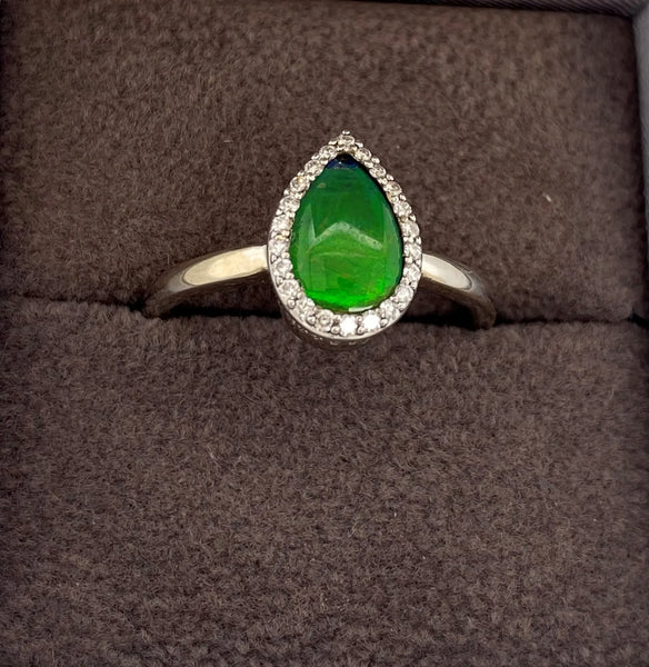 Ammolite White Gold Petite Pear Ring PN E21383